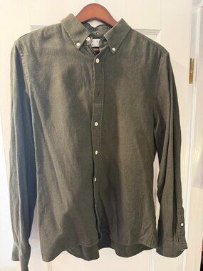 ASKET The Flannel Shirt - Khaki Green - Men's M Regular - Organic Cotton